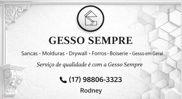Instalação de gesso, moldura, forros, reparos em geral 