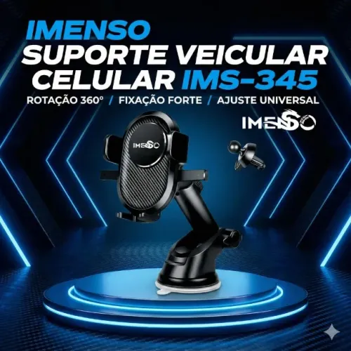 Suporte Veicular Celular IMS-345 C Rotação 360° Ventosa Preto Fixação Forte