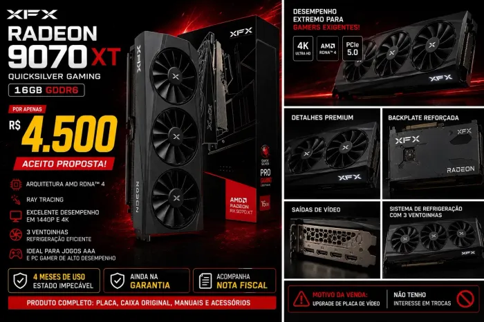 RX 9070 XT XFX Quicksilver 16GB | 4 Meses | GARANTIA + NF