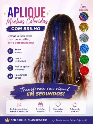 Kit 20 Apliques De Cabelo Com Brilho Colorido Glitter Festa