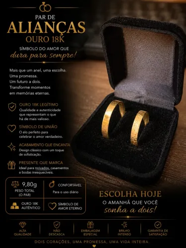 Par de Alianças Ouro 18K - 9,80g - Casamento e Noivado