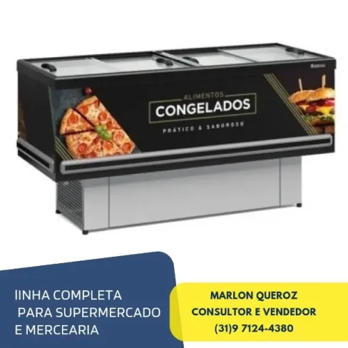 Ilha para Congelados Vidro Reto Preta Gelopar 2M