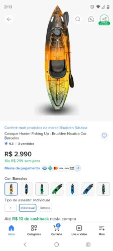 Vendo Cáiaque Hunter Fishing Up - Bruden Náutica
