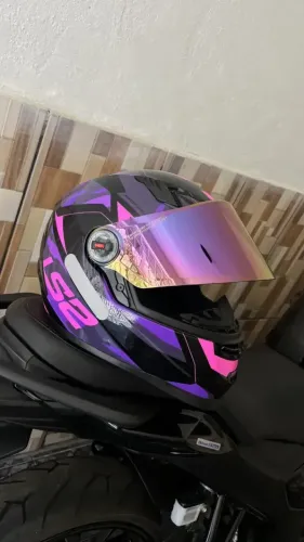 Capacete LS2 FF358 Tank Rosa/Roxo/Preto Original - Estado de Novo