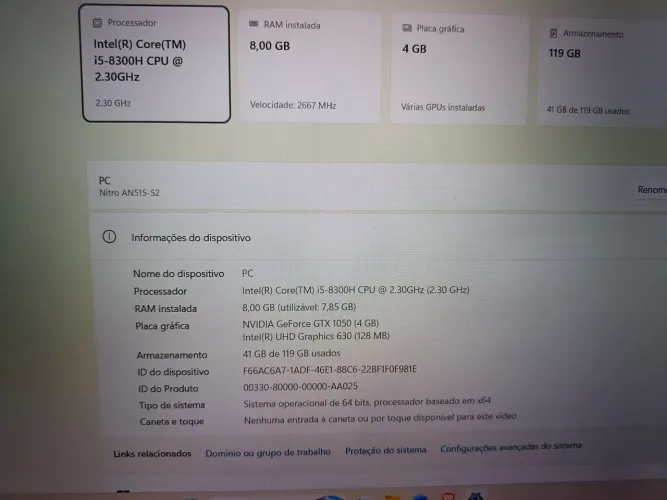 Notebook Gamer Acer GTX 1050