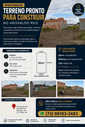 Terreno a  venda no bairro Arisvaldo  Reis Eunápolis/BA