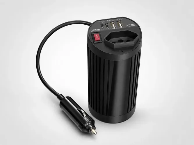 Inversor de Energia Veicular 12V com USB Tipo C e Tomada