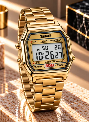 Relógio de pulso Skmei 2016 Dourado Digital Aço Inox PROVA D'ÁGUA Novo