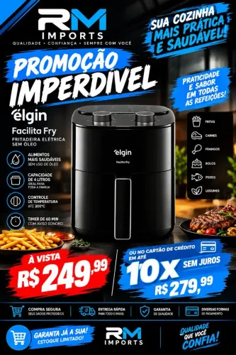 Fritadeira Sem Óleo Air Fryer Elgin Facilita Fry 3,5L 1400W 110V Antiaderente