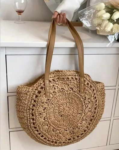 Bolsa Feminina De Ombro Palha Redonda Praia Passeio Viagem Lisa Rústico(pronta entrega)