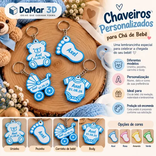Chaveiros Personalizados para Chá de Bebê - Lembrancinhas em Impressão 3D