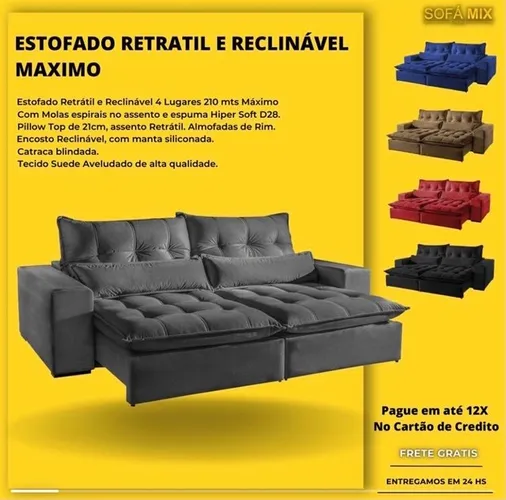 SOFA RETRATIL RECLINÁVEL MÁXIMO PLUS 2,10