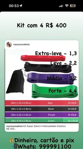 Kit Super Band 4 Intensidades Extra leve, leve, média e forte R$ 300