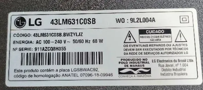 Smartv LG tela quebrada