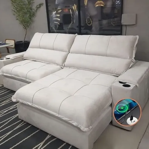 Sofá Retrátil e Reclinável Apólo 2,30m Molas Ensacadas e Bonnel/USB tt332