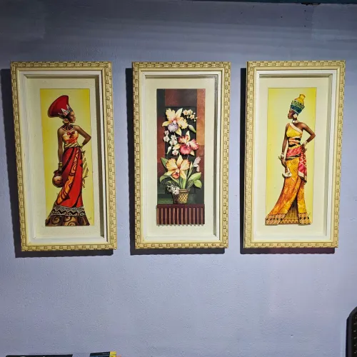 Conjunto de 3 Quadros Decorativos Africanos em 3D