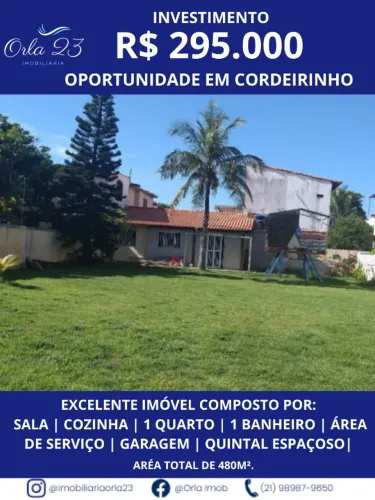 CORDEIRINHO! ORLA 23 IMOBILIÁRIA VENDE! OPORTUNIDADE EM CORDEIRINHO!