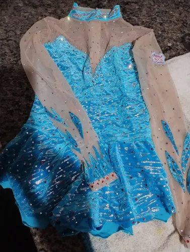 Vestido de Patinação Artística Azul com Strass