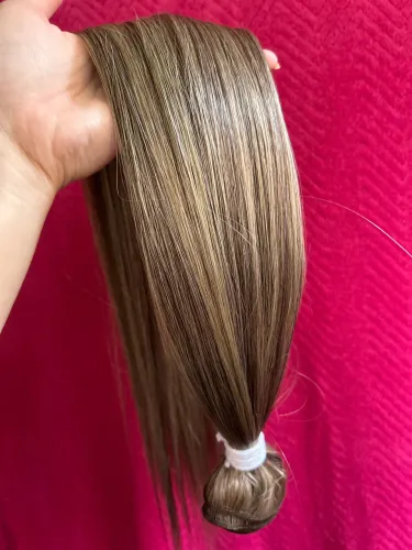 Cabelo humanizado morena iluminada luzes 70cm 130g