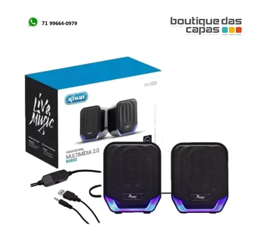 Caixa de Som USB para PC Computador Notebook 12W Iluminação Led  KP-823