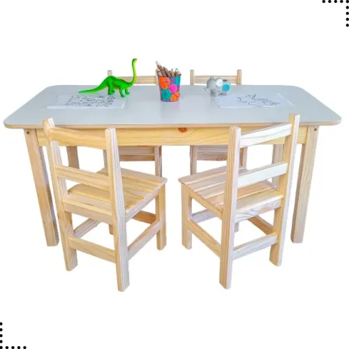 Conjunto Mesa Retangular Com 4 Cadeiras Resistentes Escolar Cor Natural