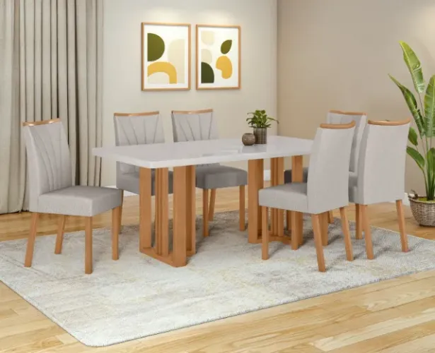 Conjunto de Jantar Mesa + 6 Cadeirras Bordadas.
