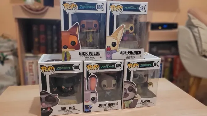Funko Pop - Zootopia - Nick Wilde, Ele-Finick, Mr Big, Judy Hopps e Flash