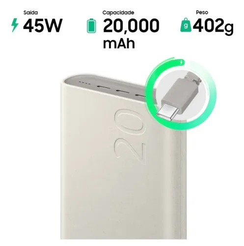 Carregador portátil Samsung 20.000mAh - carga rápida 45w