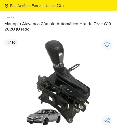 Manopla Alavanca Câmbio Automático Honda Civic G10 2020