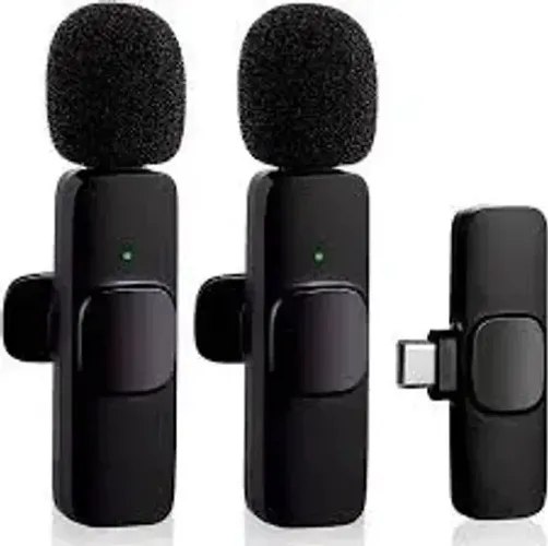 Microfone de Lapela Sem Fio Wireless Duplo Tipo C para Celular