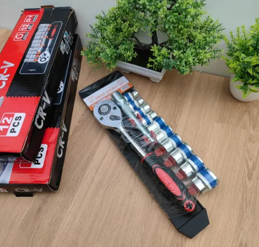 Jogo De Soquete Sextavado 1/2 Catraca 12 Peças 8 a 24mm com Extensão