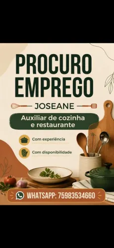 Sou auxiliar de cozinha e restaurante