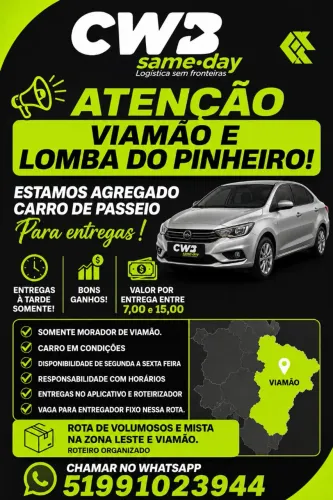 Entregador para Viamão e lomba do Pinheiro