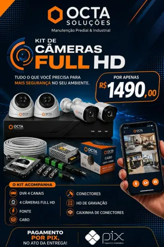 Kit Câmeras Full HD 4 Canais Completo - DVR + HD + Instalação