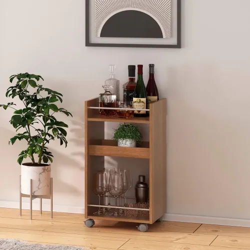 Aparador Carrinho Bar Brito Cinamomo 2 Prateleiras em MDP/MDF Artely<br>