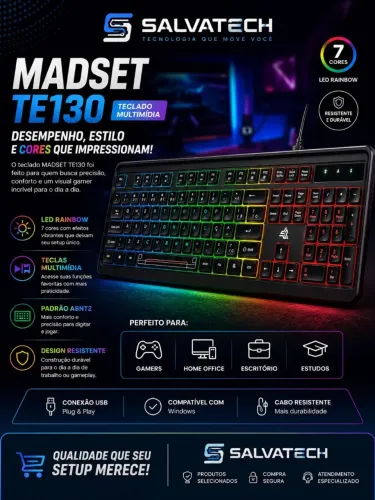 TECLADO GAMER MADSET TE130 - PERFORMANCE, ESTILO E MUITA ILUMINAÇÃO!