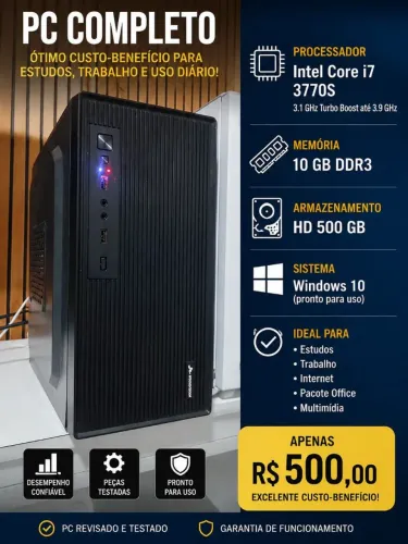 CPU i7 3770s 10gb de ram ddr3 HD de um tera