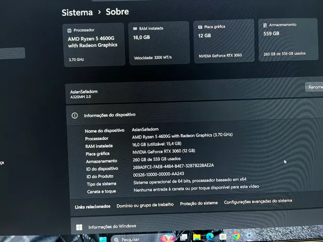 PC Gamer Ryzen 5 4600G + RTX 3060 12GB | Excelente Estado