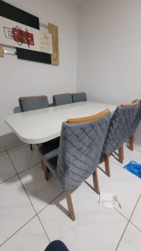 Mesa 6 cadeiras tampa de vidro