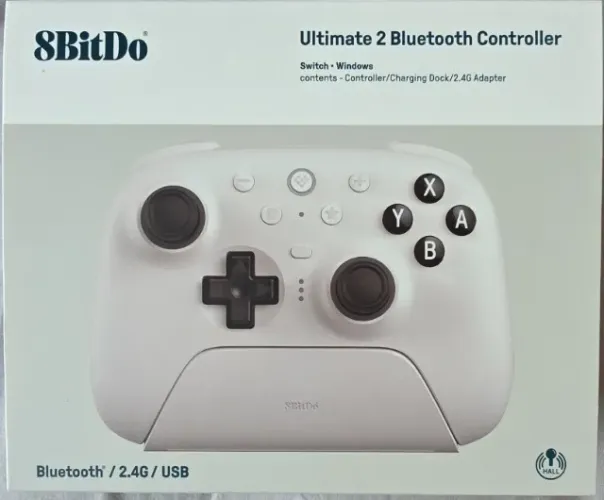 Controle 8BitDo Ultimate 2 Bluetooth+Doca -Hall Effect - Branco-Preto -Original - Lacrado