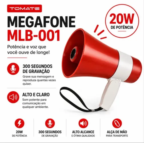Megafone Tomate Mlb-001 20w Com 300 Segundos De Gravação