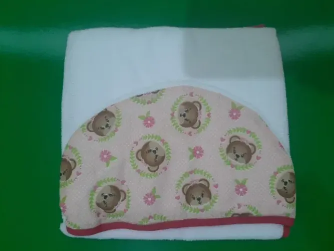 Toalha de Banho Bebê Dupla Face Ursinha 100% Algodão - Nova