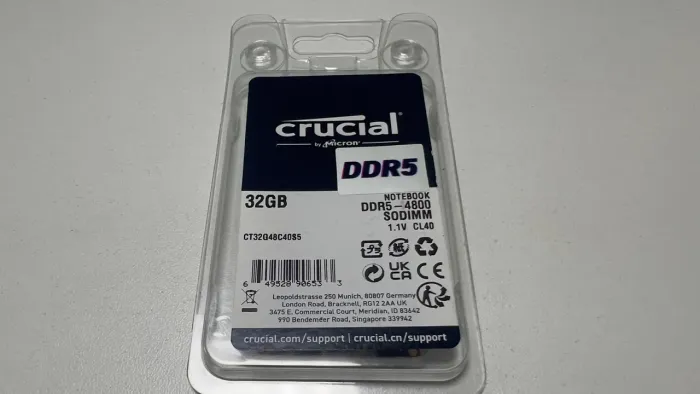 Memória RAM Crucial 32GB DDR5 4800MHz SODIMM para Notebook - Lacrada