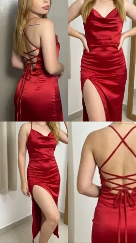 Vestido cetim vermelho com amarração nas costas SEMINOVO