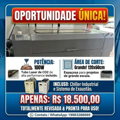MÁQUINA LASER CO? 120x60 - 100W | COMPLETA E PRONTA PARA TRABALHAR!