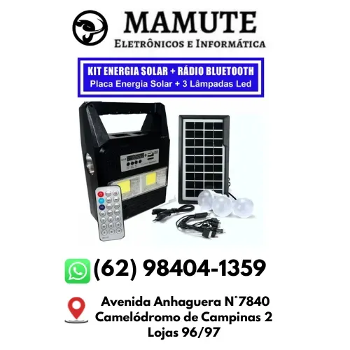 Kit Gerador De Energia Solar Rádio Fm Usb Bluetooth Solar 3 Lampadas Lanterna - Luatek