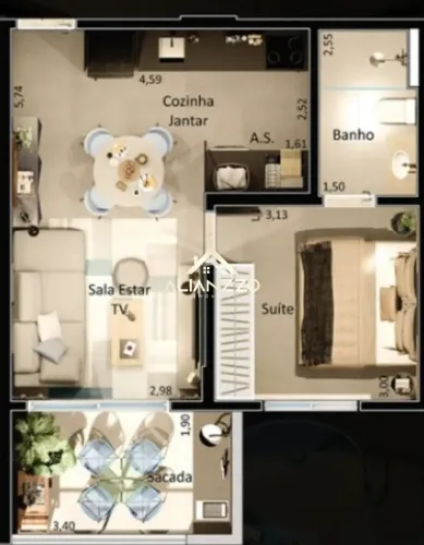 Apartamento com 47m² 1 Quarto na Vila Monte Alegre em Ribeirão Preto/SP. Alianzzo Imóveis