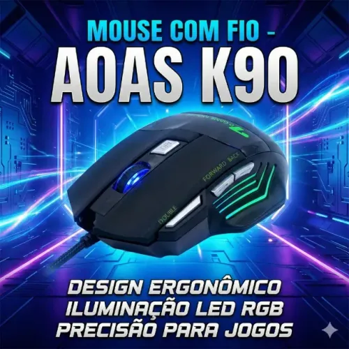 Mouse K90 Com Fio Gaming 7 Botões 3200 DPI RGB Ajustável para jogos de Computador