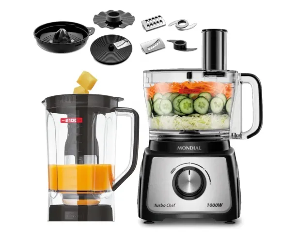 MONDIAL Multiprocessador Turbo Chef 9 em 1, Preto, 1000W