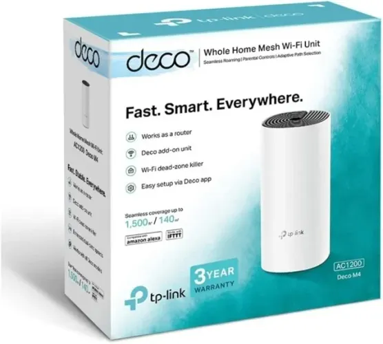 Kit Roteador TP-Link Deco M4 Mesh Gigabit Dual-Band AC1200 - 1 unidade.